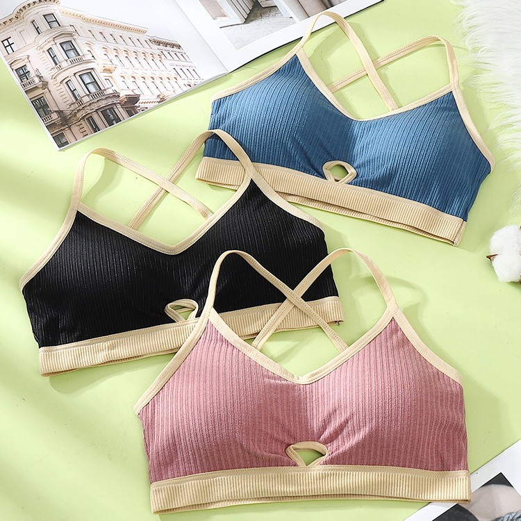 [COD] Bra Sport Tanpa Kawat Wanita Untuk Olahraga Tali Silang Bahan Nylon Import