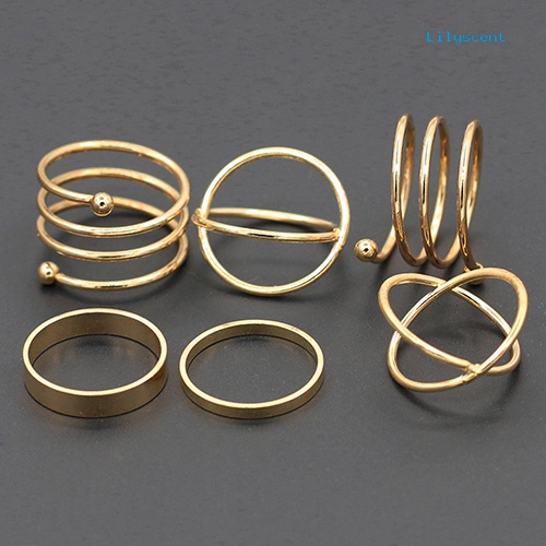 6pcs / Set Cincin Knuckle Midi Model Spiral Slim Warna Emas Untuk Wanita