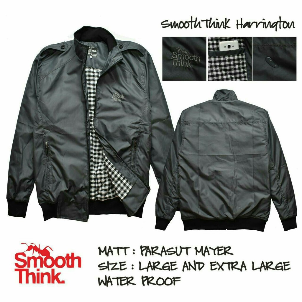 Jaket Harrington Pria Smooth Think waterproof - Hitam Size L dan XL