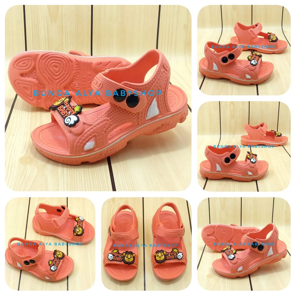 Sendal Anak Laki Laki Usia 3 4 5 Tahun ORANGE Karet Elastis - Sepatu Sendal Anak Cowok Karet Animal Lion Anti Licin Size 24 - 29