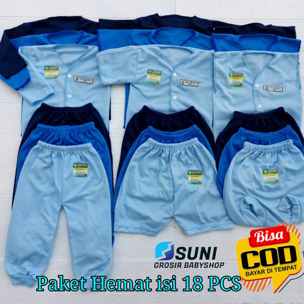 18 PCS BIRU Baju celana bayi paket hemat lahiran Gift baru lahir