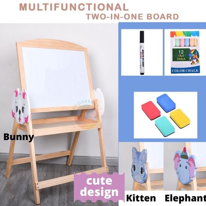 

=+=+=+] 2 in 1 KIDS FUN WHITE BLACK BOARD Papan Tulis Magnet Berdiri 2 Sisi
