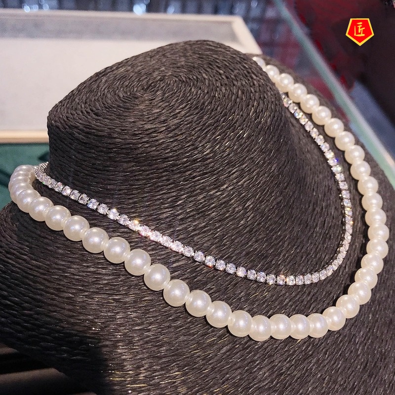 Pearl Necklace for Women Autumn and Winter New Full Diamond Light Luxury Necklace