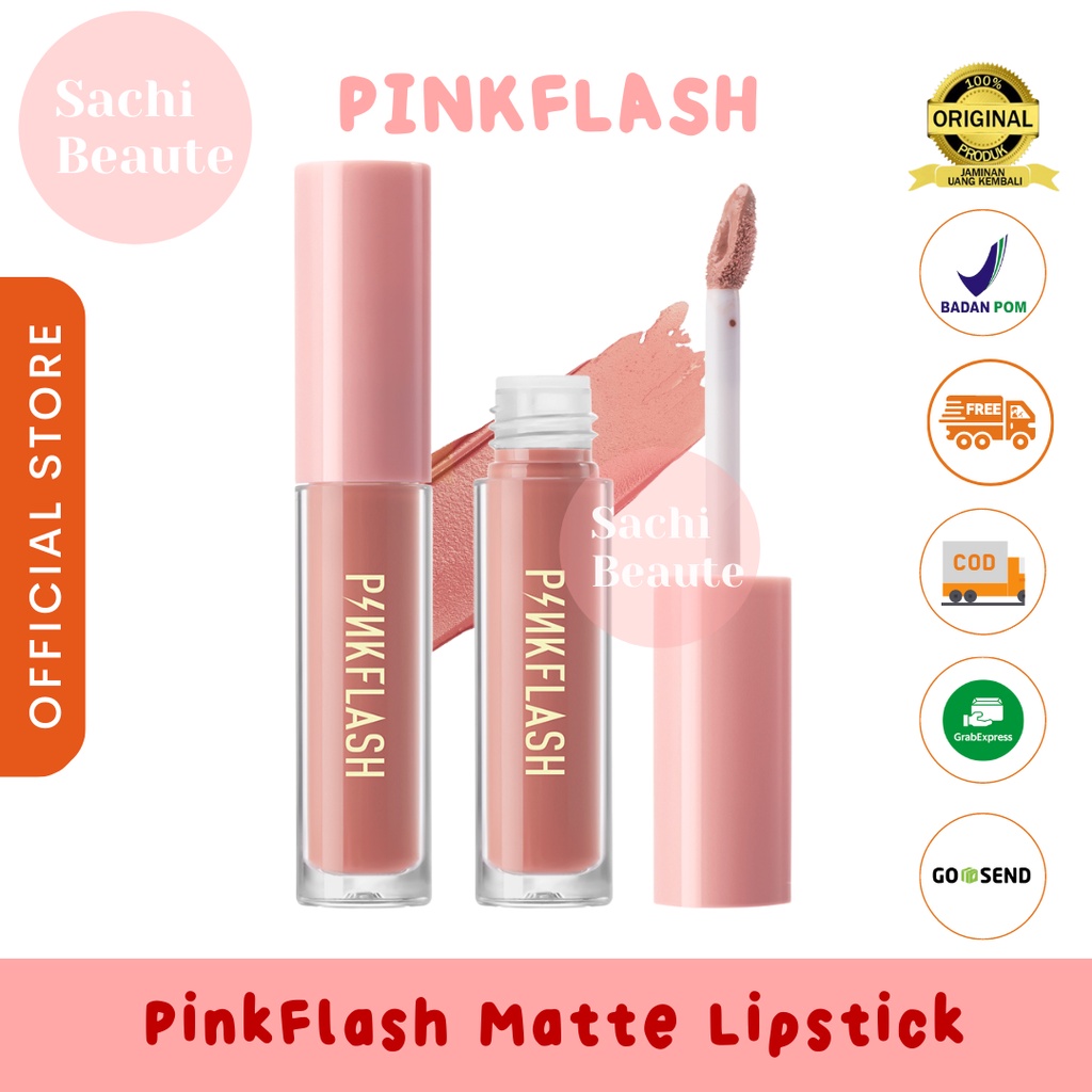 PINKFLASH Matte Lipstik Lembut Tahan Lama Pelembab Pigmentasi Tinggi 24 Colors Original Sachi Beaute