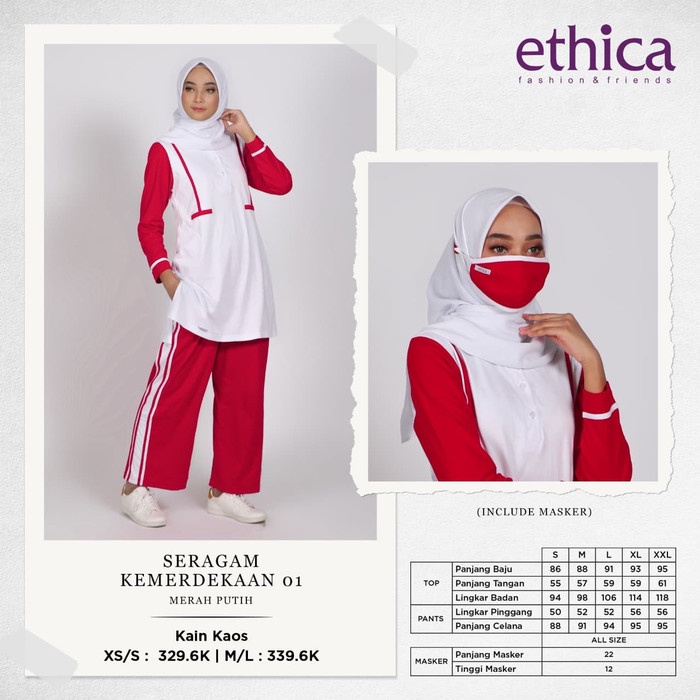 Seragam Kemerdekaan 01 02 Merah Putih Ethica Include Masker Set Tunik Celana