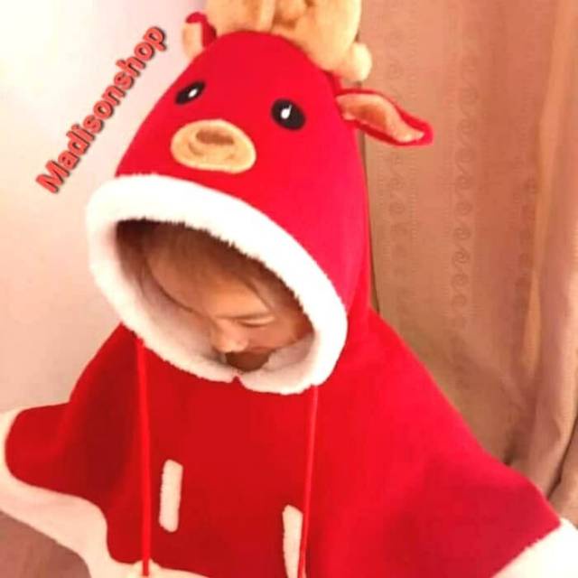 Jubah Natal Rusa Beludru Kostum Christmas Santa Cosplay Baju Anak