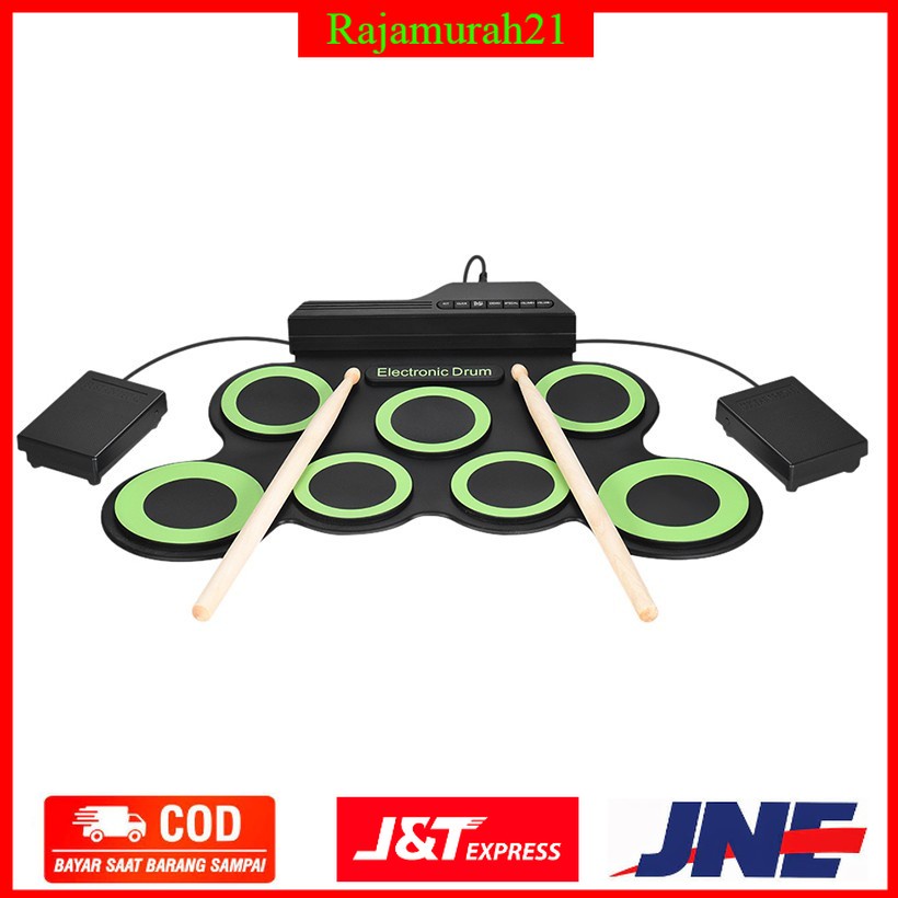 PROMO Ammoon Electronic Digital Drum Kit 7 Pads Roll Up USB Power - G3002 - Green