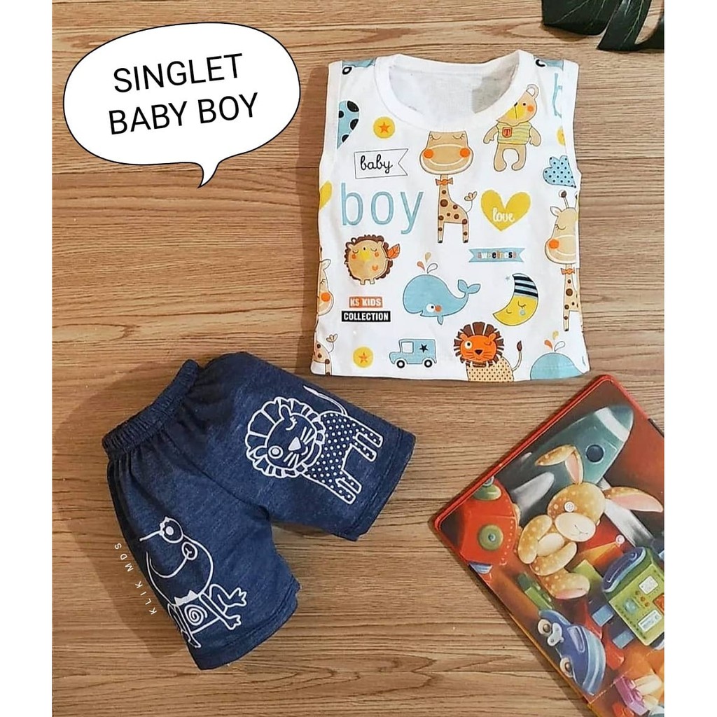 Klik Mds Baju Singlet Anak Bayi Laki-laki Warna Putih Usia 0-12 Bulan Motif Fero And Dino