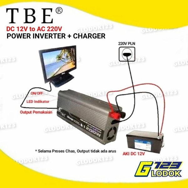 TBE Power Inverter Charger DC 12V AC 220V Aki Listrik Solar Panel