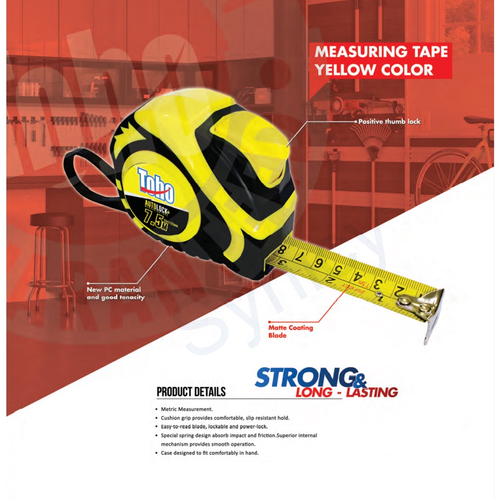 Meteran TOHO 5 m / Measuring Tape 5 Meter Yellow Autolock TOHO Original