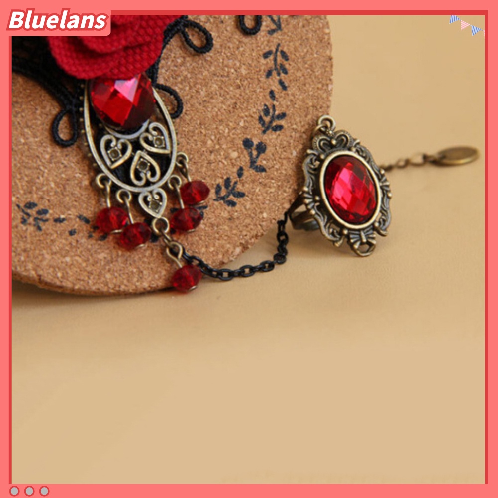 Bluelans Elegant Women Gothic Style Lace Rose Flower Bracelet with Adjustable Finger Ring