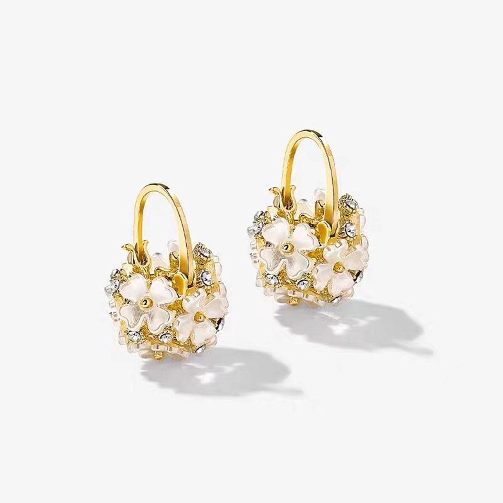 Mxbeauty Menjuntai Anting-Anting Elegan Manis Anting-Anting Liontin Bunga Keranjang Musim Panas Aksesori Tembaga Wanita Anting-Anting