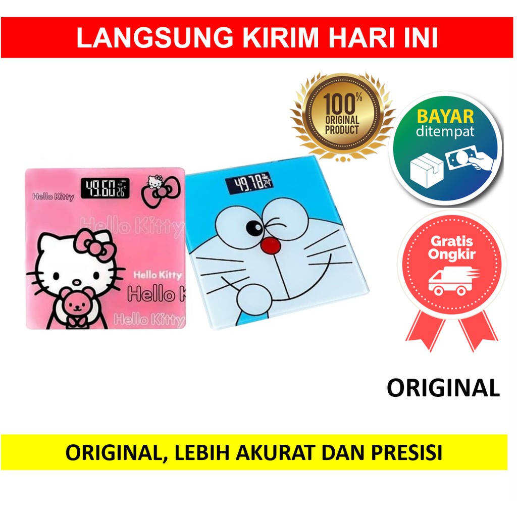 TIMBANGAN BADAN DIGITAL KARAKTER UK 21X25 DORAEMON HELLO KITTY 21 x 25 Cm