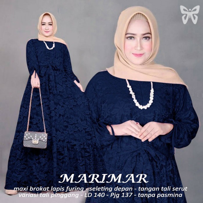 D02 Marimar Xxxl Maxi brukat ld 140, Pjg 137 lapis furing, seleting depan, tangan tali serut,