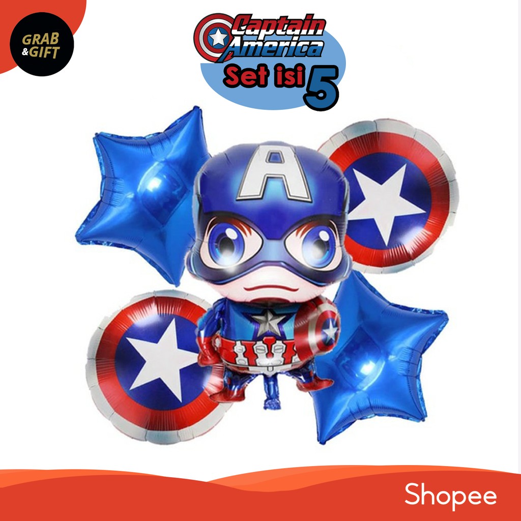 [NEW!] Balon Foil CAPTAIN AMERICA / Avangers Set Isi 5 pcs untuk Dekorasi / Hiasan / Pesta / Acara