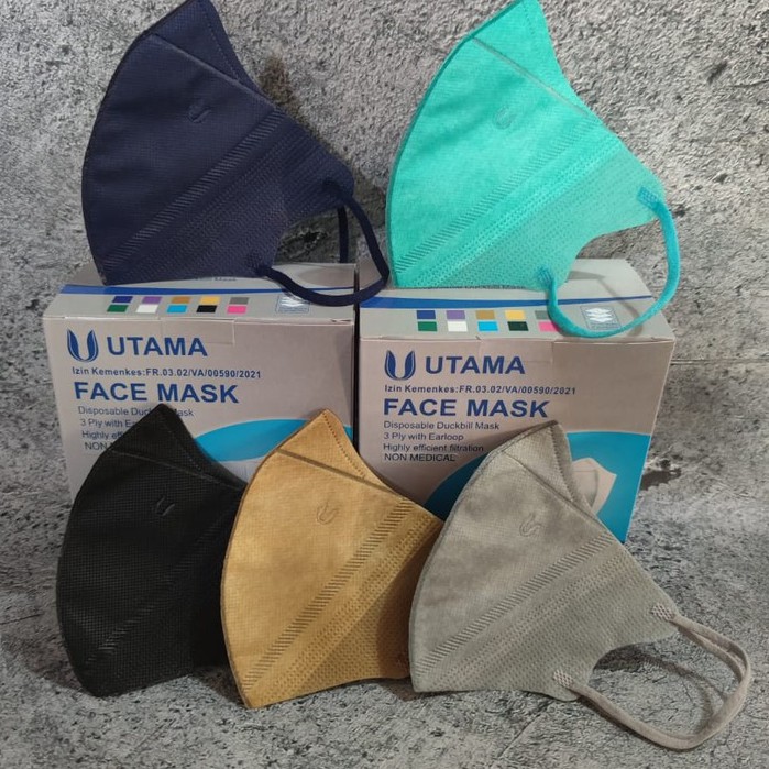 MASKER DUCKBILL Utama BOX ISI 50 3PLY FACE MASK 5 WARNA ADA GARIS MIRIP SENSI - PER BOX