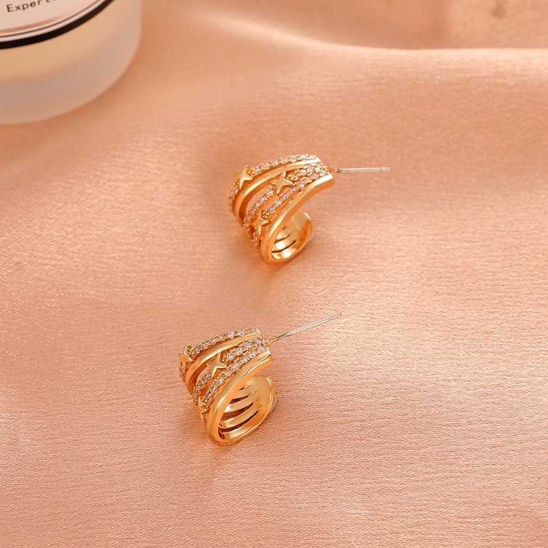 Anting Stud Desain Meteor Bintang Mosaik Bahan S925 Silver Needle Aksen Zirkon Gaya Korea