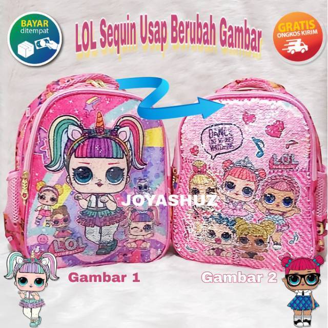 Joyashuz Tas LOL LED Sequin Usap Lampu / Tas LOL Payet Bling Bling / Tas Karakter Lol Sequin LED