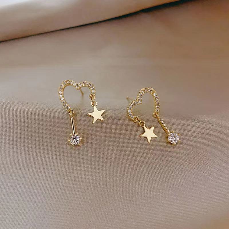 S925 berbentuk hati minimalis star stud anting-anting wanita sterling silver all-match Tinggi rasa i