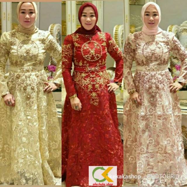 Bibiq 33002-1 Bibiq Fashion Wanita Maxidress Baju Gamis Brukat Pesta Terbaru / Gaun Pesta Premium