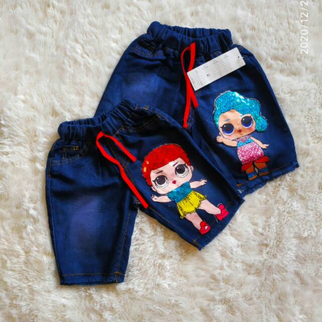 CELANA PENDEK JEANS ANAK LOL LED/ CELANA 3/4 ANAK LOL LED