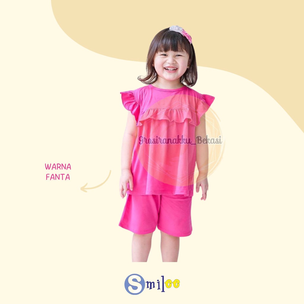 Setelan Anak Kaos Smilee Pompom mix warna size 1-5Th