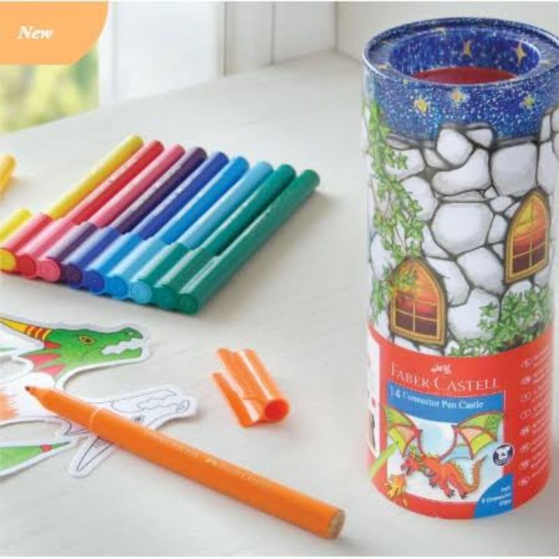 Faber Castel Connector Pen 14 pcs + Tempat Kaleng | qSpidol Warna Anak