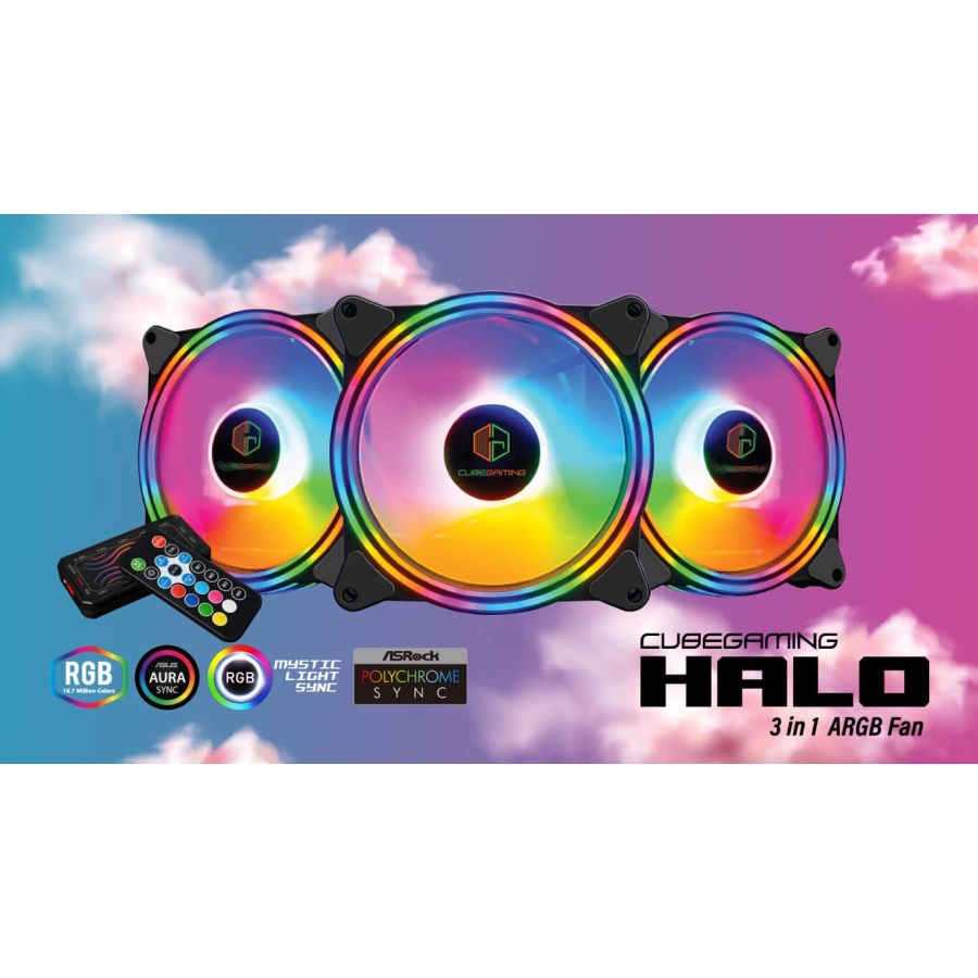 CUBE GAMING HALO - 3 Pcs ARGB 12CM Fans With Remote Controller (Support Up to 10 Fans)