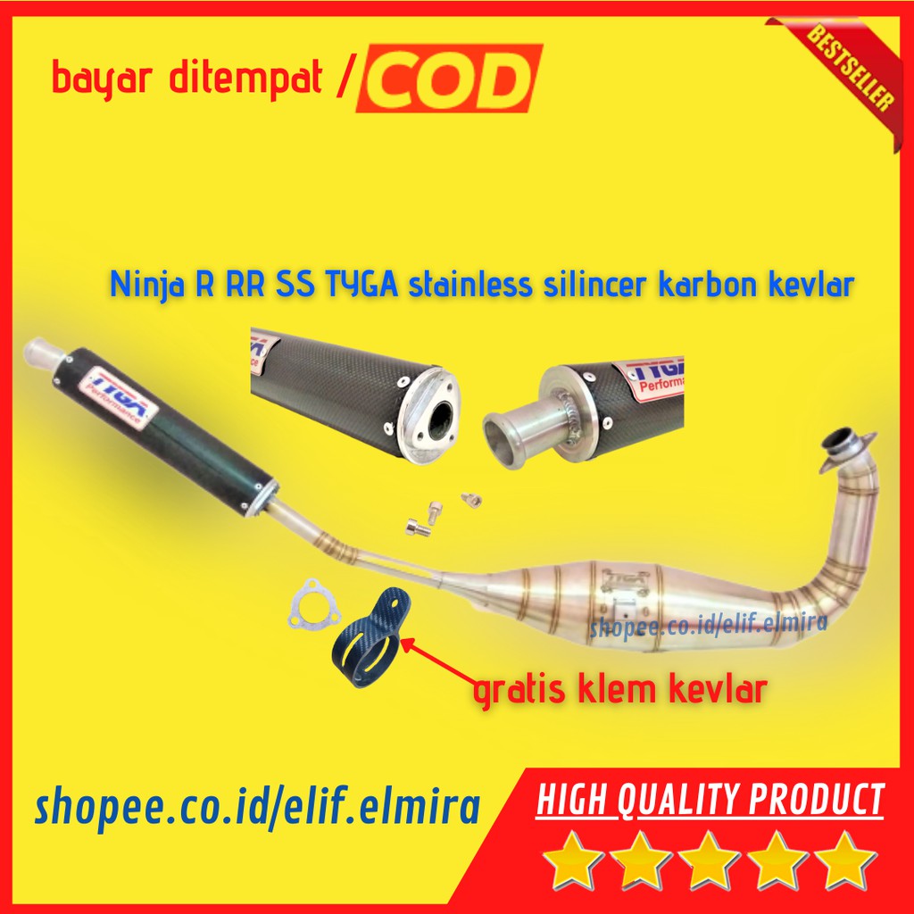 Knalpot ninja R RR SS Tyga stainless leher L silincer karbon kevlar dop cor non cobra