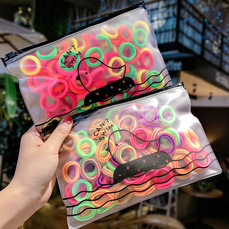 Karet Ikat Rambut isi 100 pcs Polos Korea Simple Elegant Dengan pouch Tali Rambut Anak
