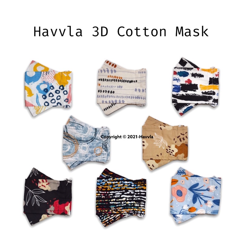 Havvla 3D Mask / Masker Kain Katun / Masker Motif / Masker Earloop Headloop / 3 Ply