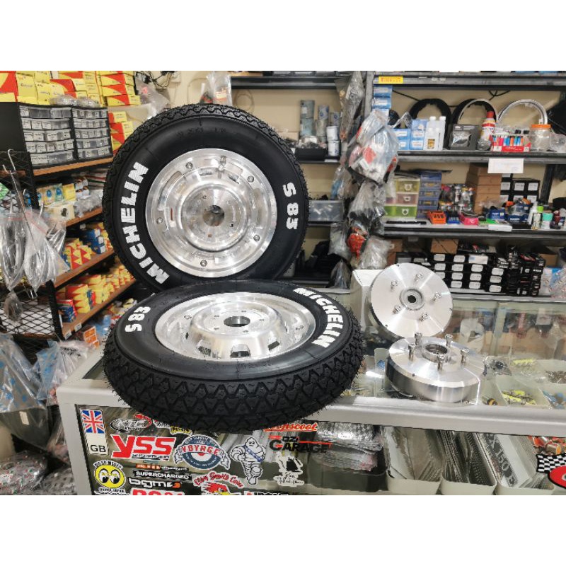 Velg Tubeless Vespa Rally Polish Gscooter V.3 set Hub Adaptor dan Ban Michelin S83 Classic