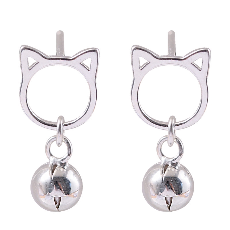 Cat Bell Stud Earring Women Fashion Silver Earrings Jewelry Gifts Sweet Heart Jewelry