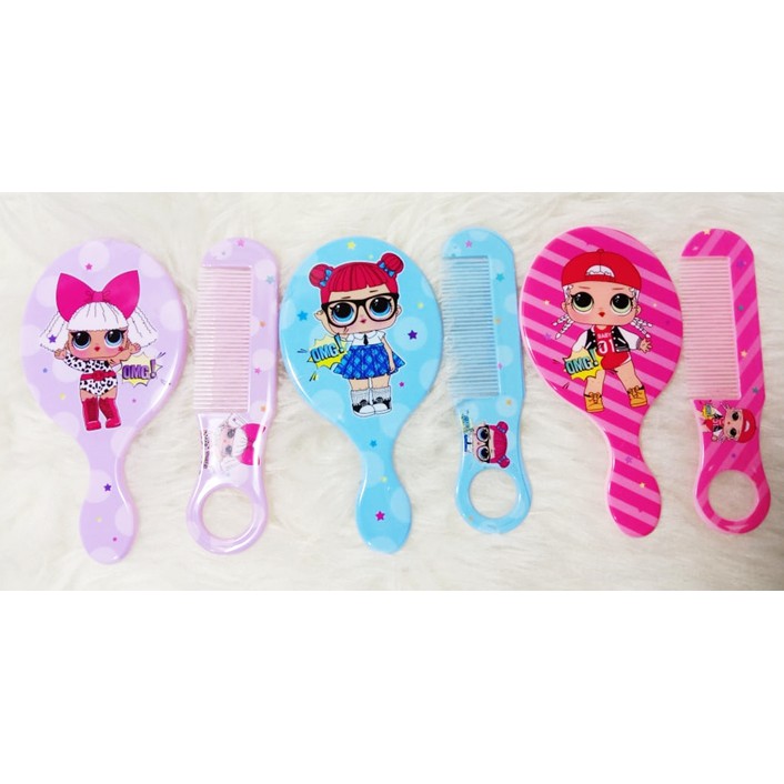 SM02 Sisir Gagang + Cermin Kecil 12cm Karakter &quot;termasuk packing bubble&quot;