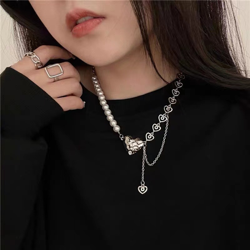 Love Pearl Necklace Accessories Hip Hop Trendy Clavicle Chain Pendant