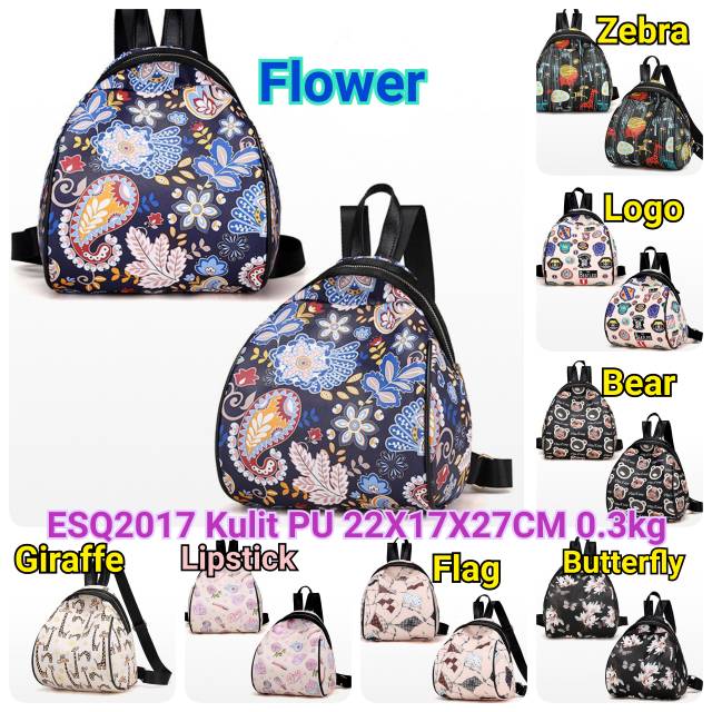 ESQ2007 Tas Import Batam Ransel Wanita Picture Colorfull Model Gembung Depan