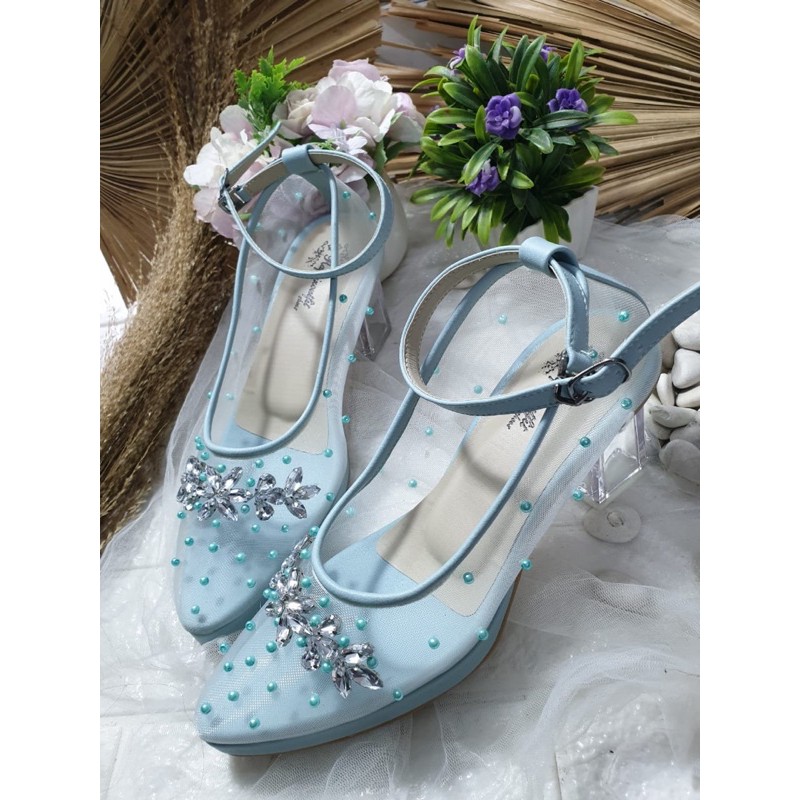 sepatu anessmo babyblue tali 7cm kaca