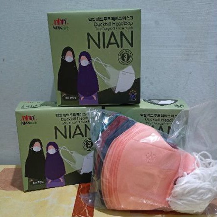 Masker Duckbill Hijab Dewasa Nian Care Mix 5 Warna Nude Isi 50 Pcs Medis 3 Ply