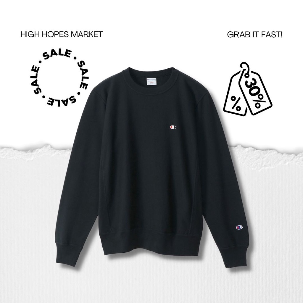 CREWNECK / CN CHAMPION LOGO BASIC JAPAN MARKET BLACK ORIGINAL (COD)