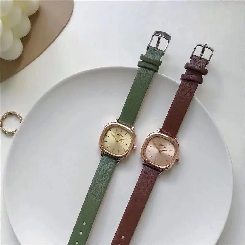 Jam Tangan Wanita Analog Quartz Strap PU Leather Dial Kotak Casual Fashion Import