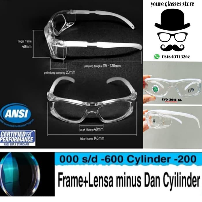 Dijual kacamata sport safety pria free lensa normal/minus antiradiasi UV terbaik