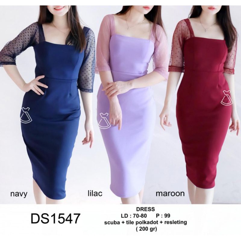 ARDS1547- DRESS PESTA TILE POLKADOT SCUBA  IMPORT MURAH DRESS LILAC DRESS MIDI DRESS KNOT WANITA DRE