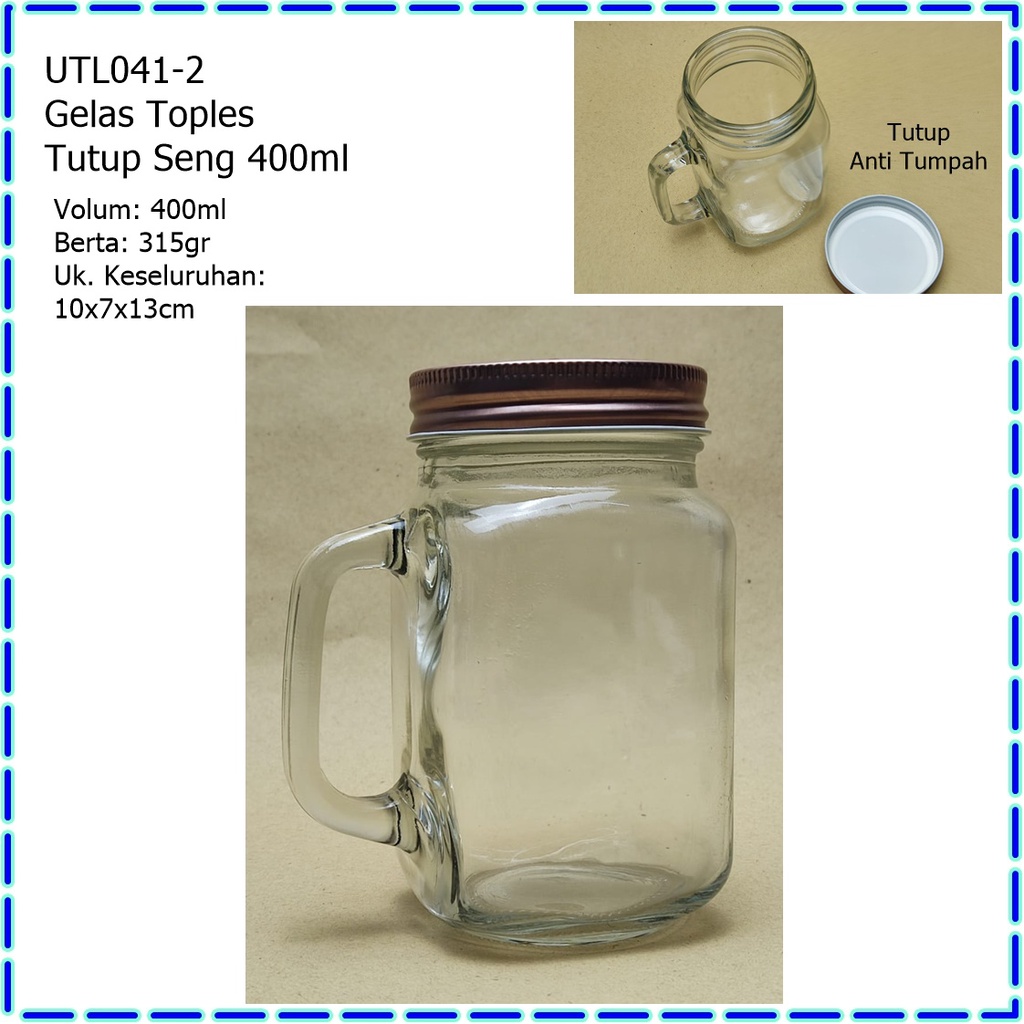 UTL041-2 Gelas Toples/Mug Tutup Seng/Mason Jar/Drink Jar Harvest 400ml