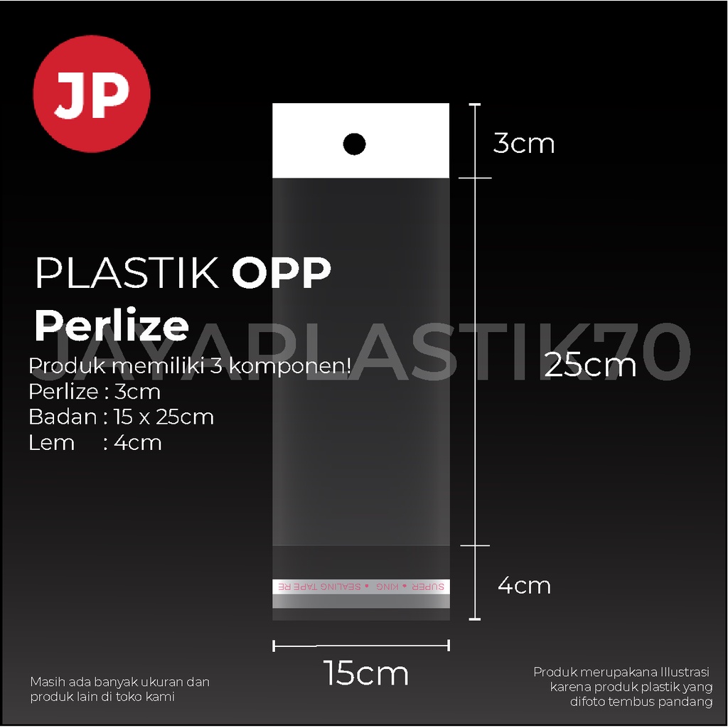 Plastik Opp Perlize uk 15x25cm x 3cm (perlize) + 4cm (lem) 1 pack isi 100pcs.