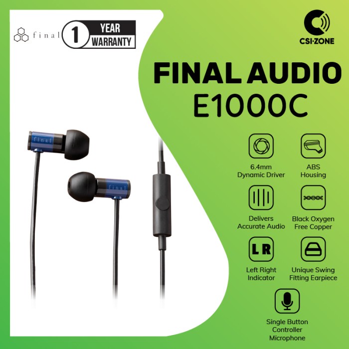 Final Audio E1000C / E 1000C Hi-Res In Ear Earphone with Mic