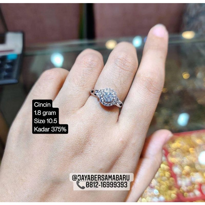 Cincin emas putih size 10-11 kadar 375%