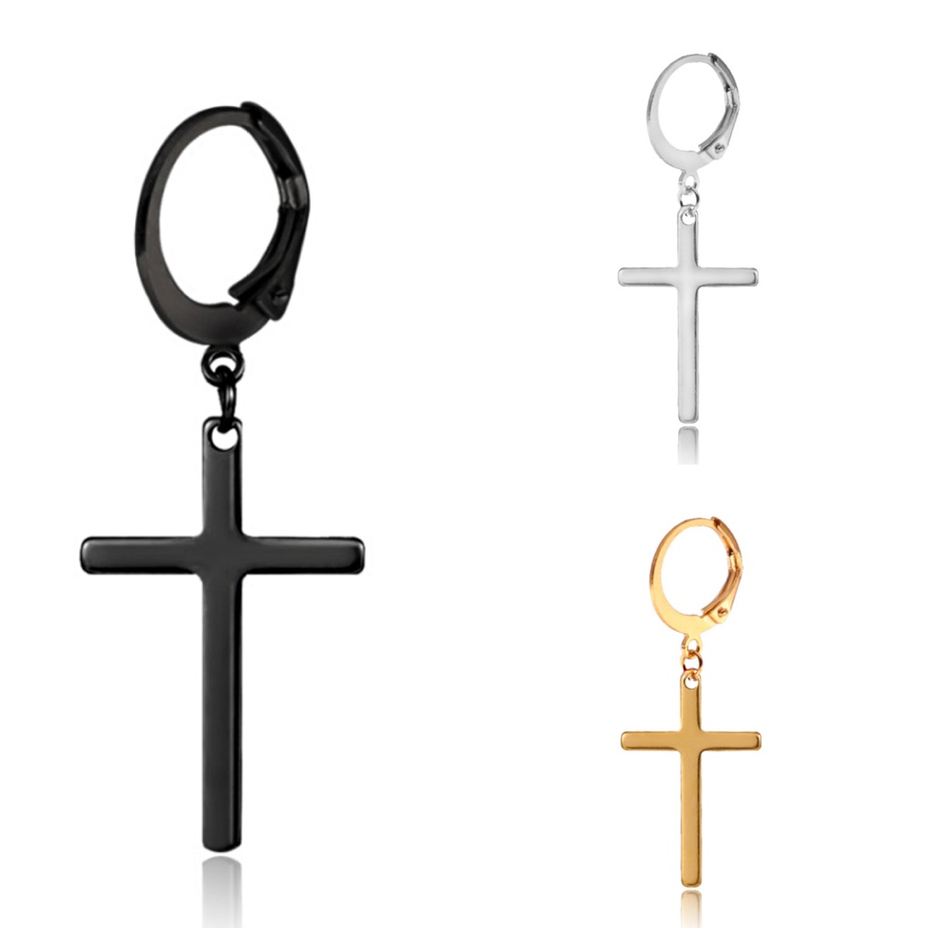 Korean Fashion Cross Pendant Stainless Steel Men and Women Ear Clip Earrings Hip Hop Punk Rock Jewelry Bar Wear Best Ear Studs Accessories Factory Wholesale In Stock