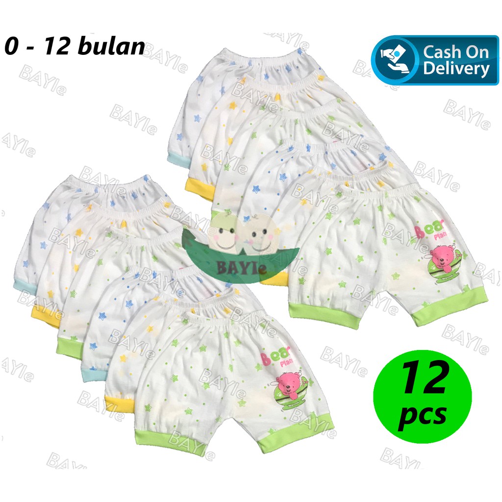 BAYIe - 12 Pcs Celana pendek Bayi MELODY umur 0 -12 bulan/celana rumah bayi laki-laki/perempuan