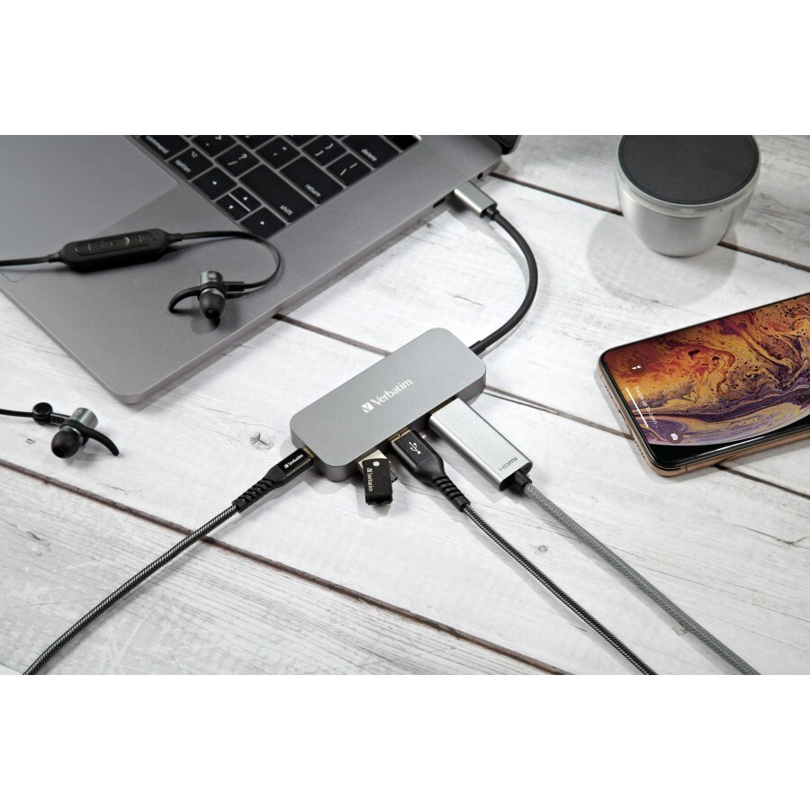 Docking Verbatim USB-C To USB C HDMI PD100W- USB C Hub Verbatim 66123