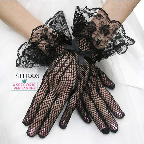 [READY STOCK] SARUNG TANGAN HITAM NET AKSESORIS PENGANTIN WEDDING GLOVES STH003